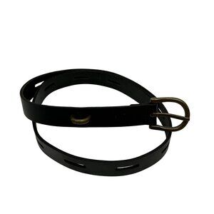 Unique Unbranded Genuine Leather Belt Womens S/M Black With Brass Keeper Made In